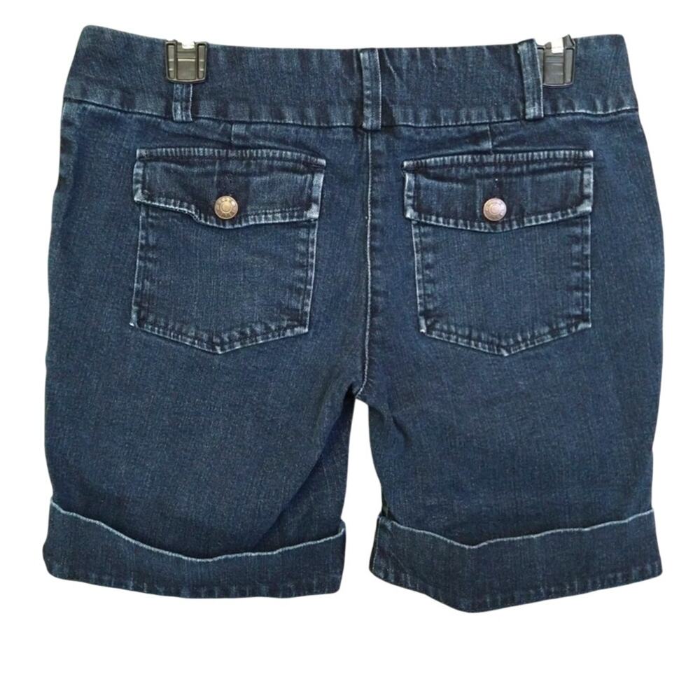 Elle Denim Bermuda Shorts Flap Pockets Mid-Rise Stretch Blue Jean 8 - Picture 4 of 11
